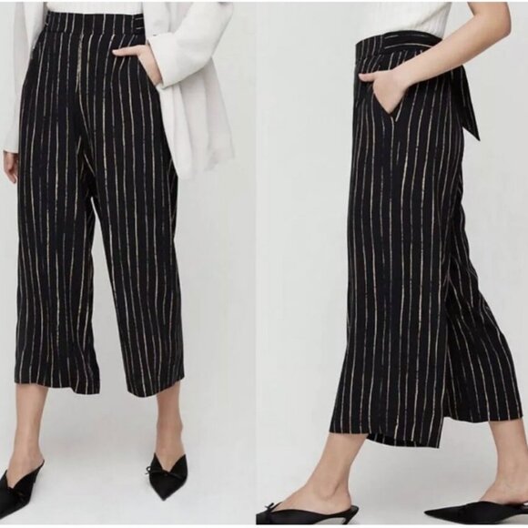 Aritzia Wilfred Faun Cropped Wide-Leg Striped Pants - Size Small - Picture 2 of 6